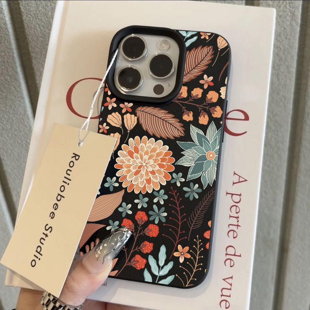 HOT Étui de téléphone motif fleur aquarelle de luxe cuir litchi Pour iPhone 17 16e 16 15 14 13 12 11 Air Pro Max Plus X XR XSMax