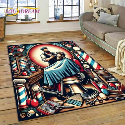 Fashion Barber Shop Logo Skull Vintage Carpet Rug for Bedroom Living Room Home Sofa Decoration,Child Game Large Decor Floor Mat