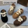 Winter Women Loafers Plush Lace Up Flat Shoes Bow Woman Flats Warm Loafer Wool Casual Shoes Fur Boat Shoes Flats Zapatos Mujer