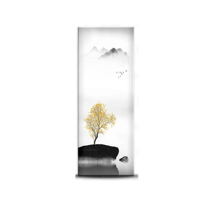 Chinese Style Refrigerator Door Sticker Self Adhesive Waterproof 3D Wallpaper Fridge Door Wrap Mural Cover Home Kitchen Decor