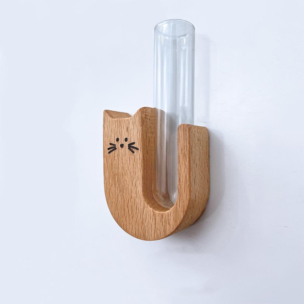 Funny Wooden Pet Cat Hair Vase Cartoon with Glass Tube Pet Hair Storage Box Magnetic Fridge Magnet Vase Fridge Decoration