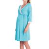 Women's V Neck Lace Trim 3/4 Sleeve Wrap Maternity Nursing Dress With Waist Tie