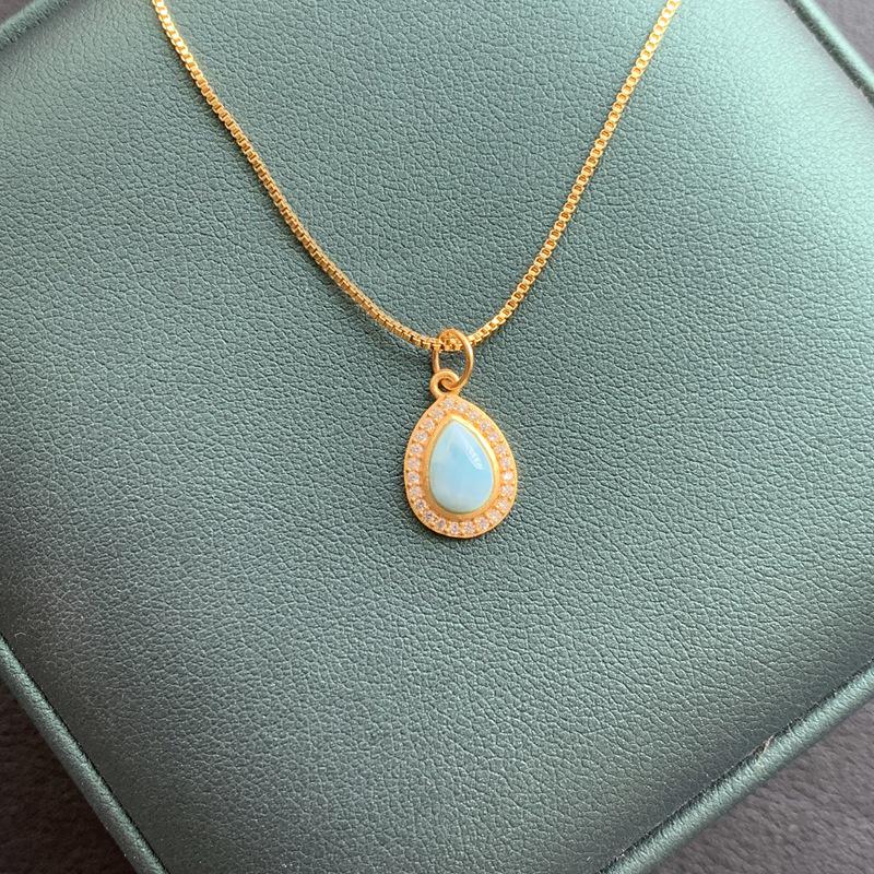 Gold-Plated Sterling Silver Filigree Aquamarine Necklace Pendant - High-End Luxury Feel D5