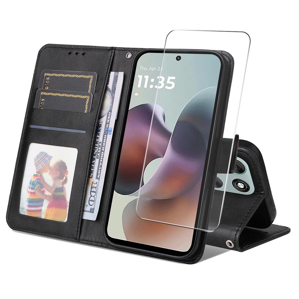 For Motorola Moto G86 Power 5G/Motorola Moto G86 5G PU Leather Wallet Case Phone Stand Cover with Tempered Glass