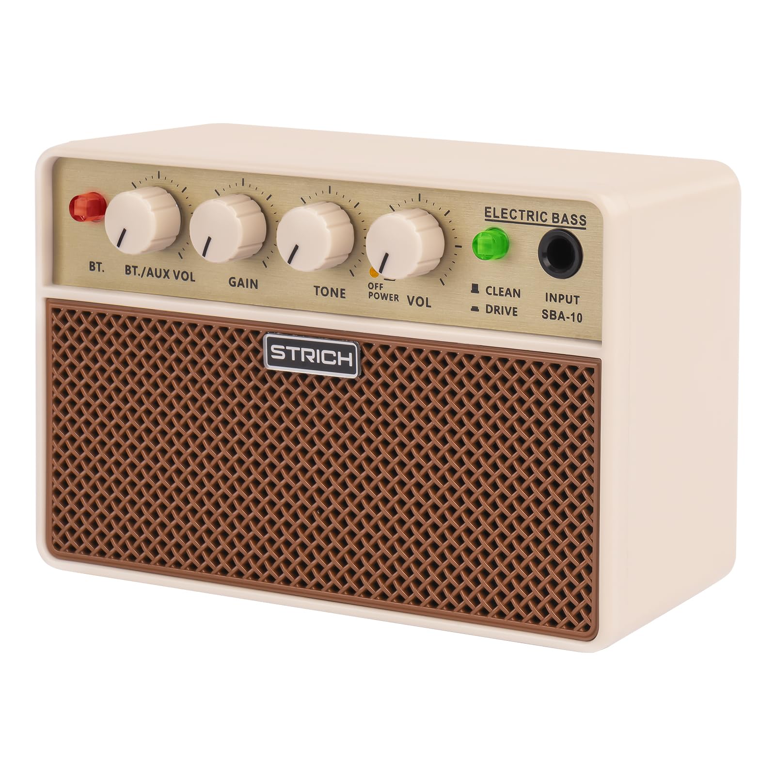 

STRICH Mini Bass Amplifier, 5W x 2, Portable, with Wireless Connectivity, Clean & Drive Channels, for Electric Bass, SBA-10
