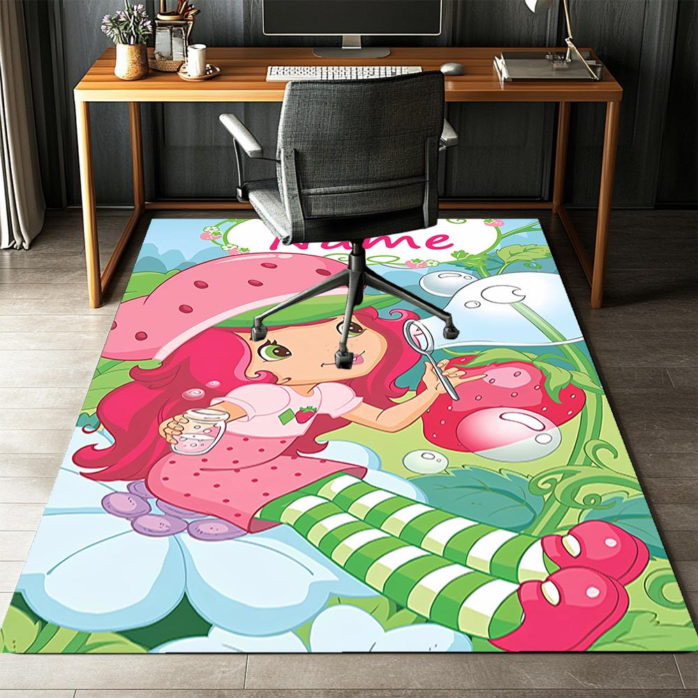 Custom Name Strawberry Shortcake Printed Carpet,Rug for Office Chair Living Room Bedroom Kitchen Room Decor Gifts.