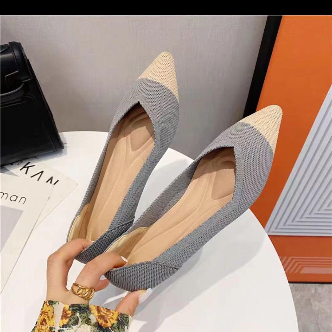 2023 новые женские туфли весна и осень туфли на плоской подошве модные повседневные женские туфли на плоской подошве с острым носком вязаные эластичные удобные туфли 35 серебряный 3839₽