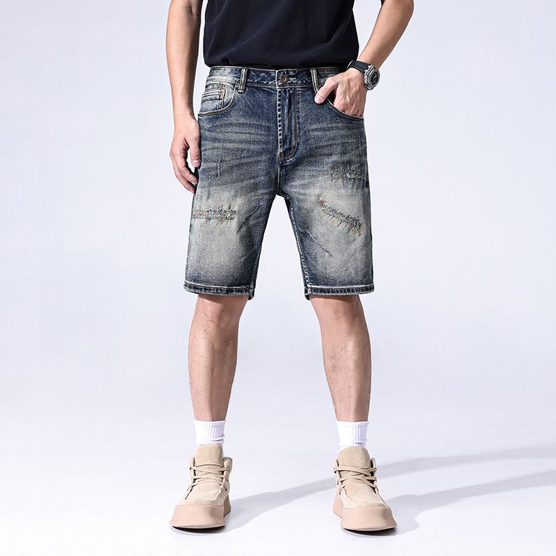 

Новые Ретро Рваные Джинсовые Шорты Мужские Летние Тонкие Брюки Пятиточки Повседневные Брюки Средней Длины 38