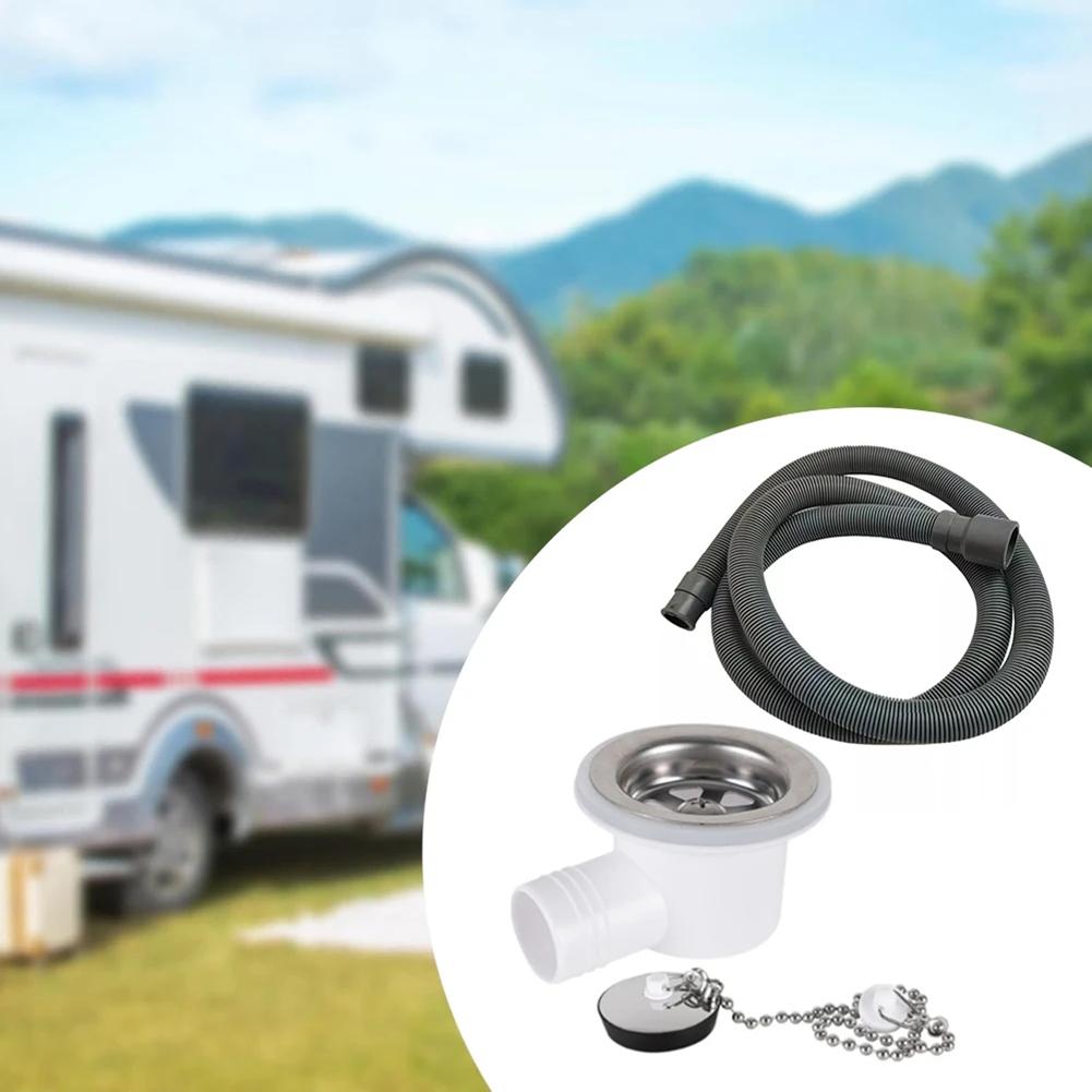 Right Angle Design RV Sink Drain Connector with 2 Meter Hose Leak Proof Seal for RV and Yacht Sink Applications