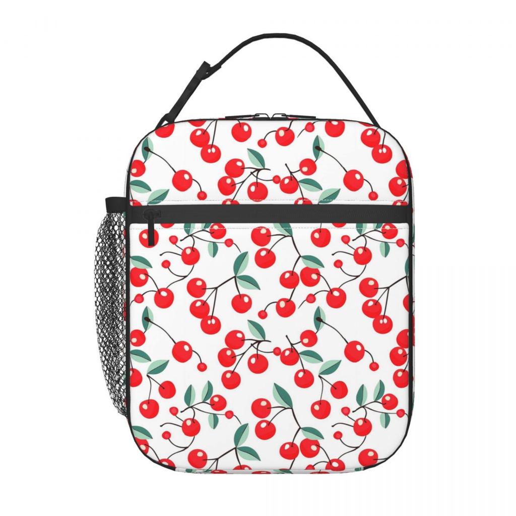 Cheerful Red Cherry Pattern Insulated Lunch Bag for Women Children Portable Food Boxes Thermal Lunch Box Tote