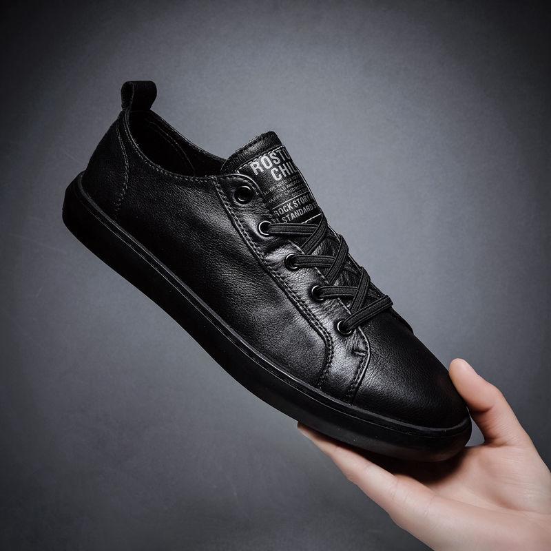 Men's Genuine Leather Sneakers - 2025 Korean Style Casual Versatile White & Black Shoes