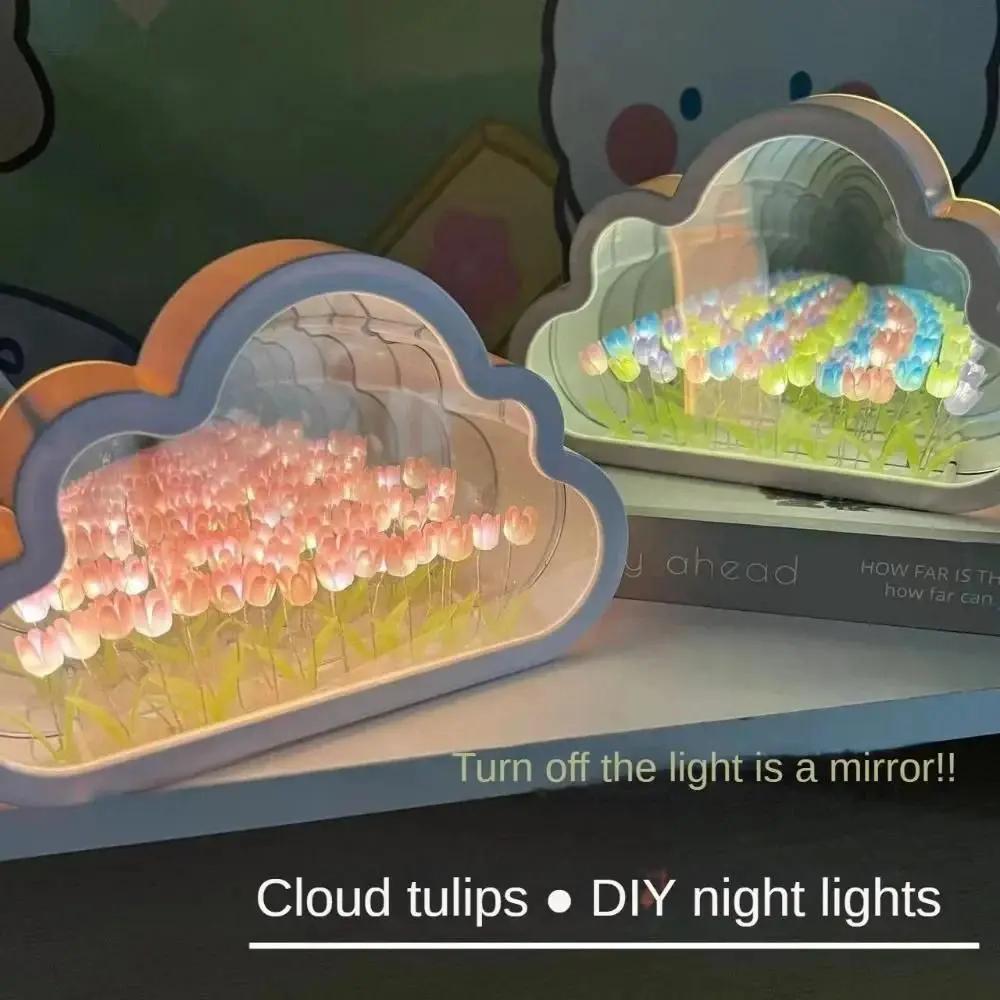 DIY Wolke Tulpe LED Nachtlicht Spiegel Tischlampen Schlafzimmer Ornamente Dekoration Spiegel Tischlampen Nachttisch Handgemachtes Geschenk