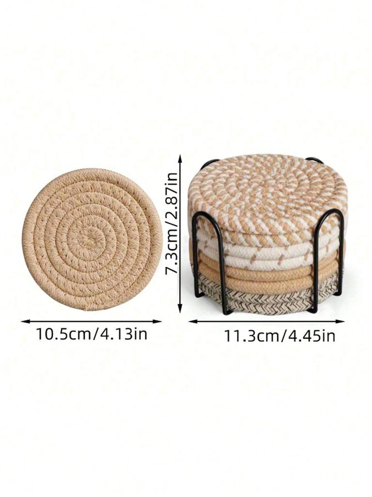 8pcs Pack Coasters With Holder, Minimalist Table Woven Coasters, Kitchen Table Heat-Resistant Coasters And Thick Insulation Pads For Kitchen.