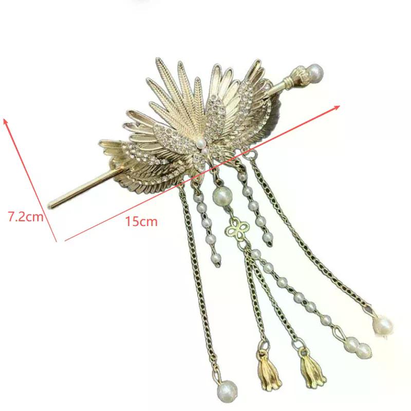 1Pcs Luxury Chinese Headwear Angel Wing Hairpin Alloy Tassels Hair Sticks Women Daily Hair Clip Sweet Hair Accessories