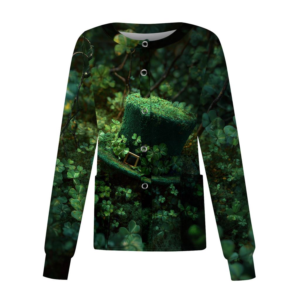 Women's Casual Long Sleeve Single Breasted Printed Dry- Top
