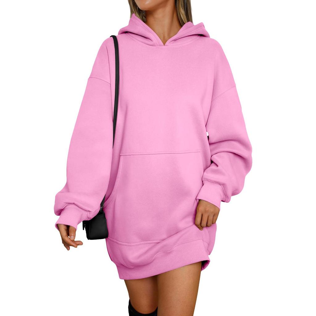 Womens Long Sleeve Hoodie Dress Womens Versatile Drawstring Pullover Sweatshirt Hoodie Dress