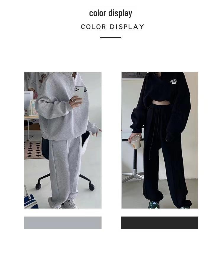 Women's 2024 Autumn/Winter Fleece-Lined Sweatshirt & Sweatpants Set - Fashionable Casual Two-Piece for Running or Sports