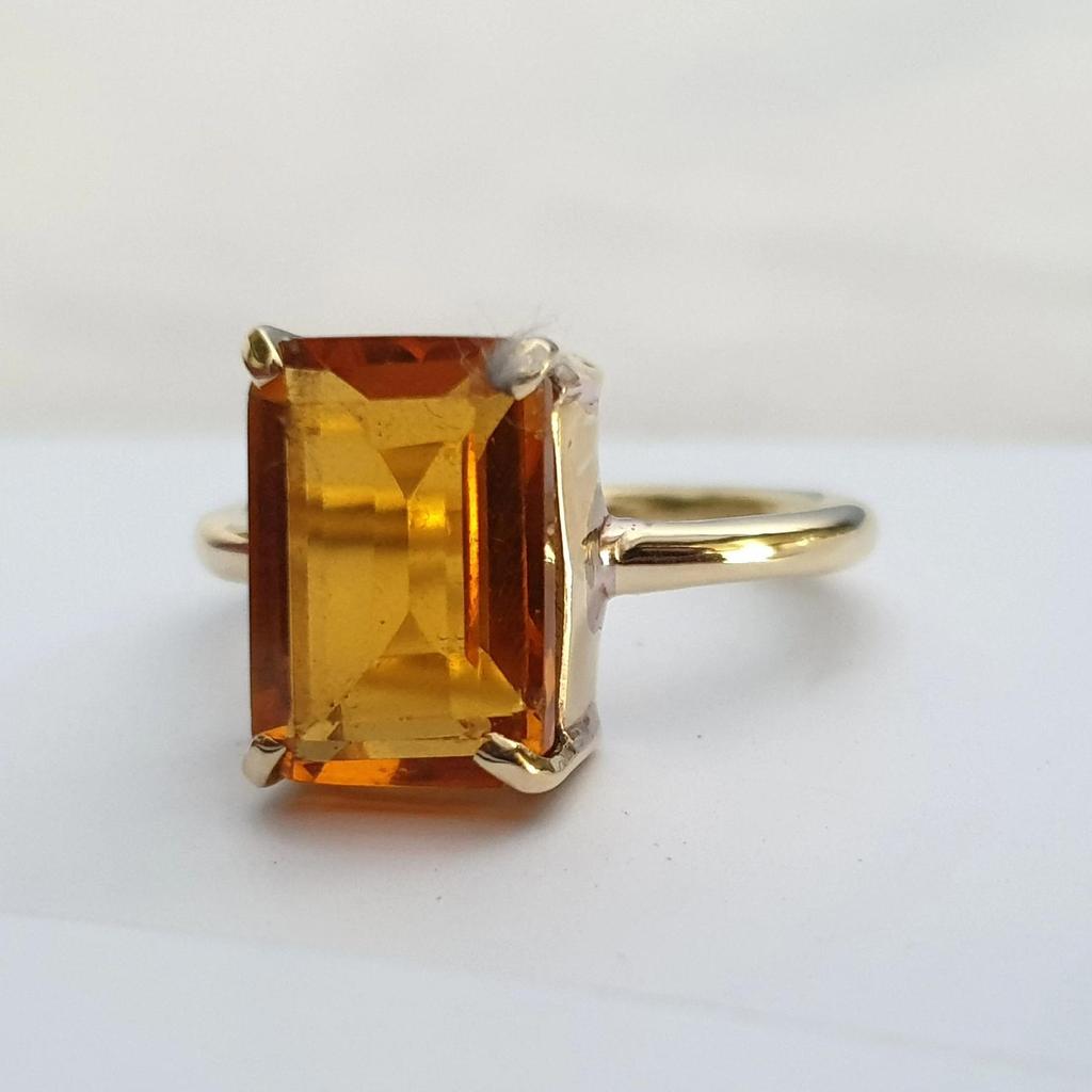 Putekutt Gul Citrin Kvarts 925 Sterlingsølv Gul Gull Overlegg Ring Smykker