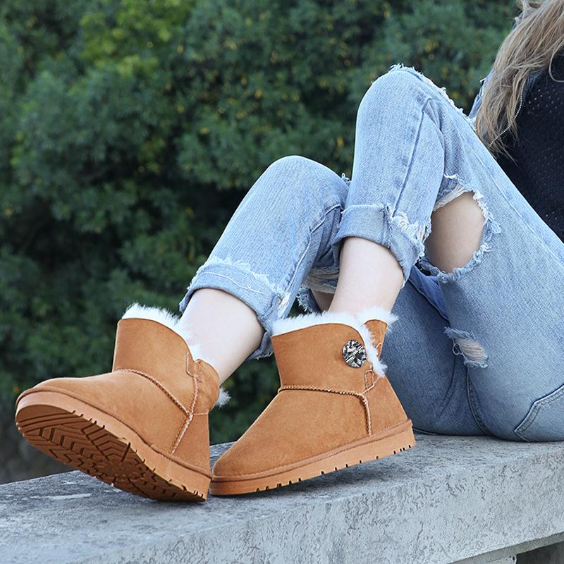 Winter short snow boots women's velvet thickened warm fashionable versatile non-slip buckle cotton shoes