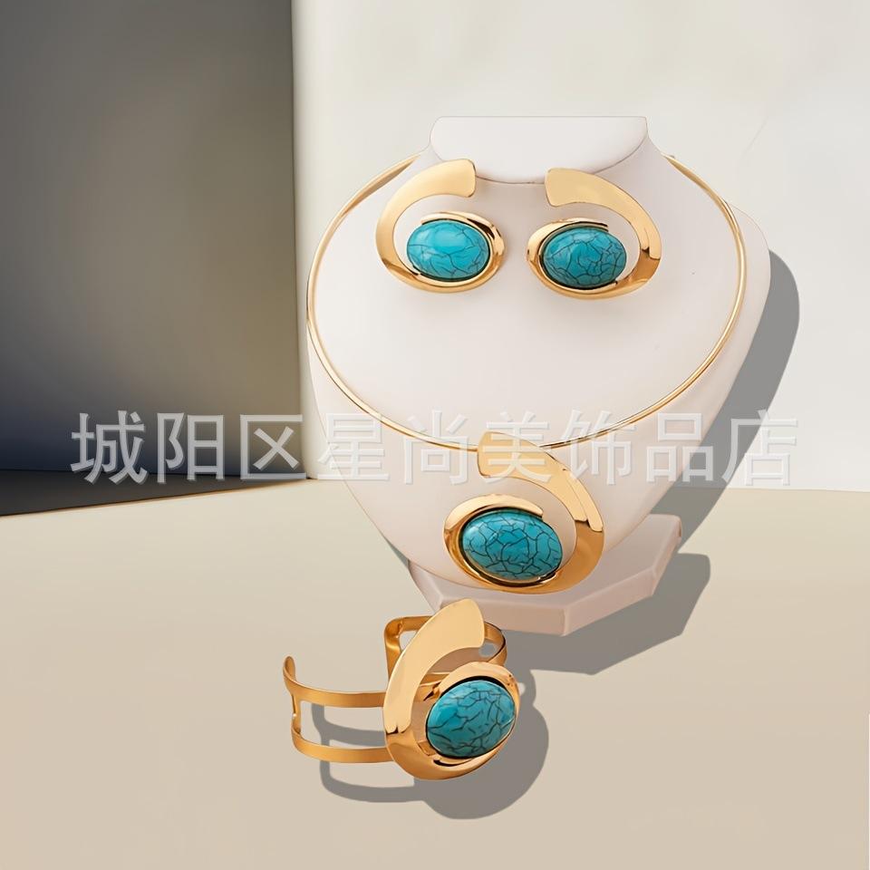 Модный женский четырехкомпонентный набор украшений, разноцветный инкрустированный геометрический спиральный круг, имитация полукруглых серег и браслета