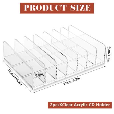 2 Peças Porta-CD Acrílico Transparente Suporte para Exposição de DVD Suporte Organizador para Armazenamento de Discos de Vinil Bandeja Caixa de Armazenamento de CDs com 7 Ranhuras Para Prateleira de Mídia