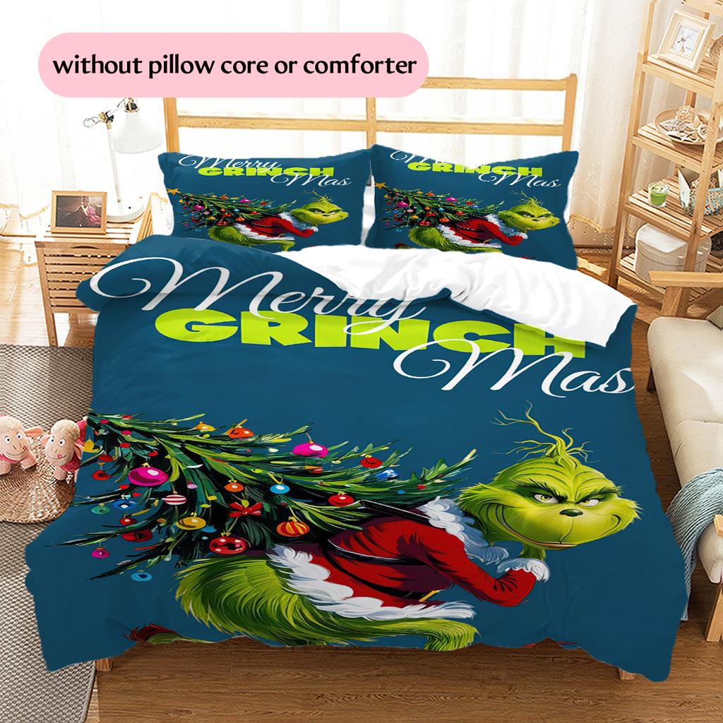1 ST Grinch patroon Beddengoed Dekbed Set Dekbedovertrek Kussensloop Huisdecoratie Verjaardagscadeau (1 dekbedovertrek + 2 kussenslopen, zonder binnenkussen)