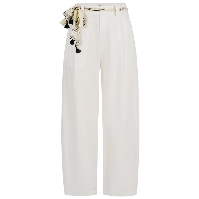 Edition Women's Cotton Linen Tapered Trousers with Silk Scarf Belt