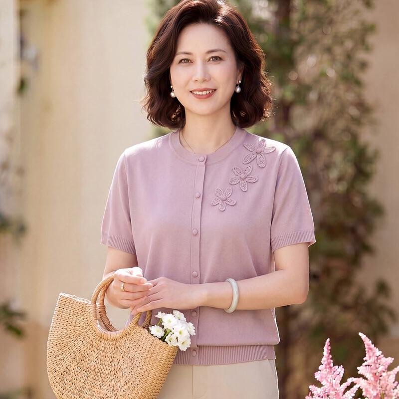 Yu Zhaolin Women s Elegant Floral Short Sleeve Knit Top 2XL