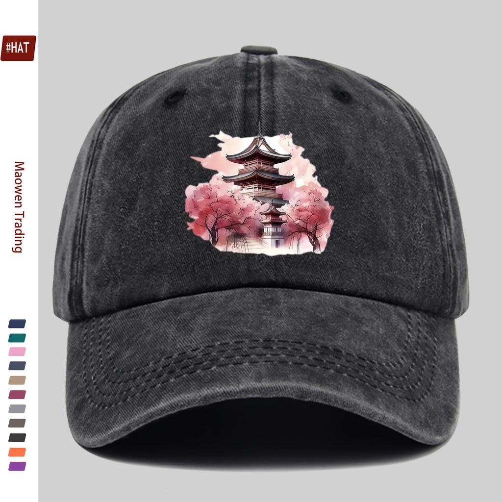 pc Floral Pattern And Cherry Blossom Pagoda Printed Baseball Cap Unisex Design Sun Hat MultiColor Available Papa Cap Comfort