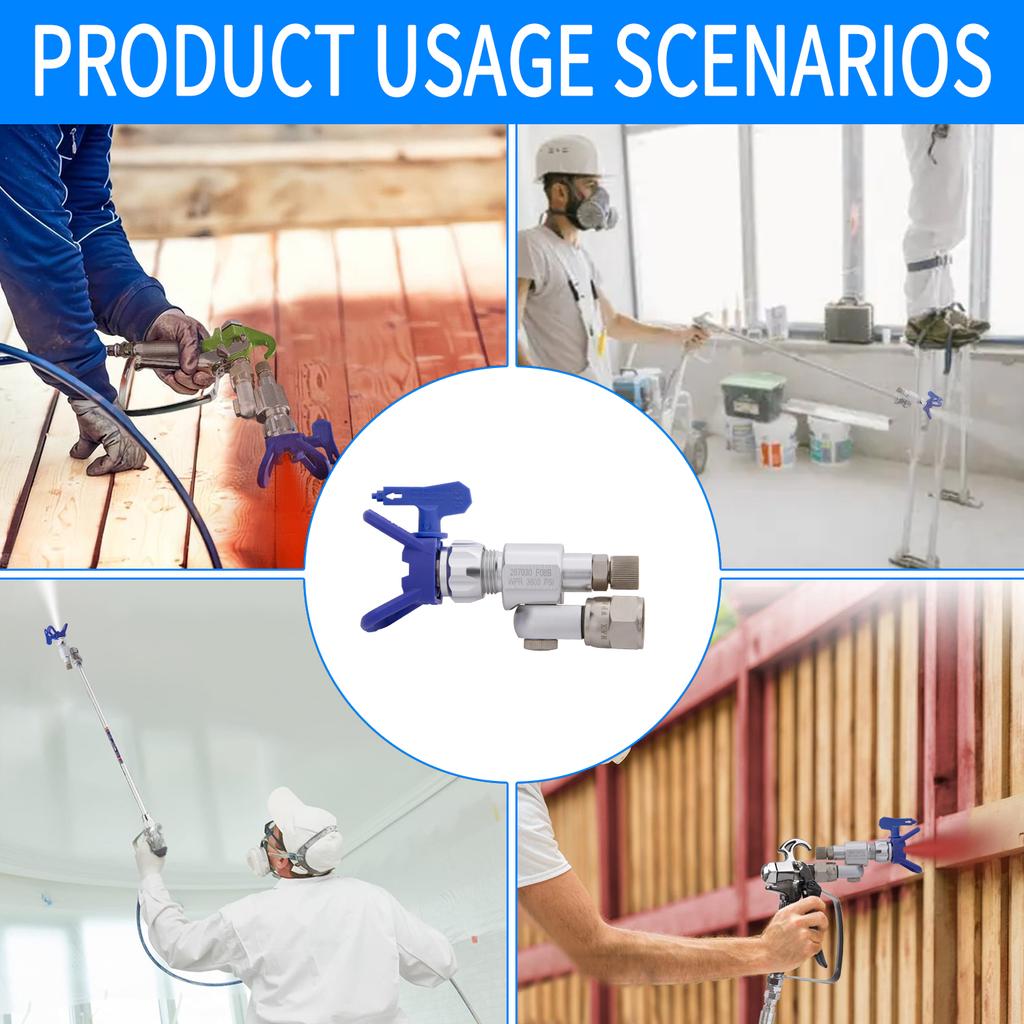 3 Airless Farbsprühdüsen-Kits, 1 Stück 519 Blaue Düse, Ausgestattet mit 1 Stück Universal-Kopfabsperrventil, 1 Stück Düsenbasis, Geeignet