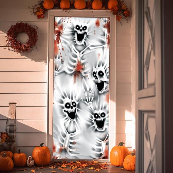 Halloween Türdeko Gruseliger Schädel Geist Veranda Schild Banner für Garage Fenster Wand Hintergrund Deko