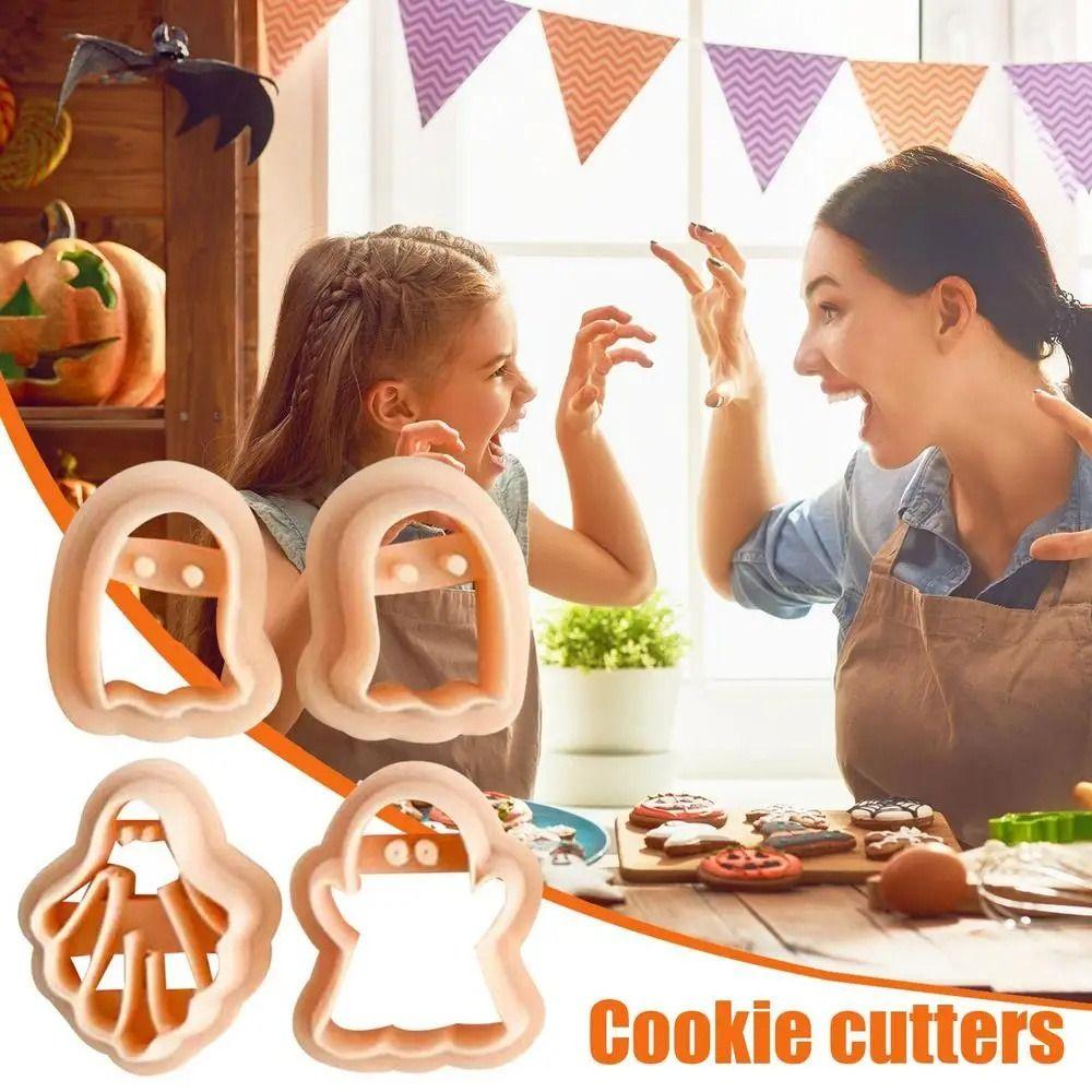 4 Pcs Plastic Ghost Halloween Cookie Mold Press Type Fondant Sugar Craft Mold  Party
