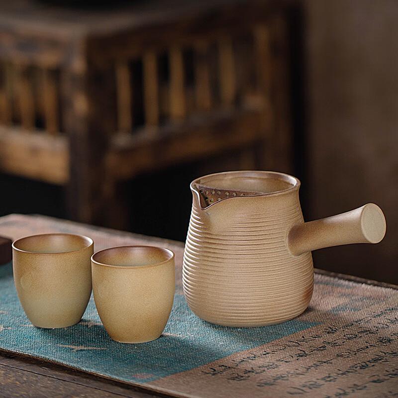 Rustic Coarse Ceramic Stove-top Tea Set with 2 Cups