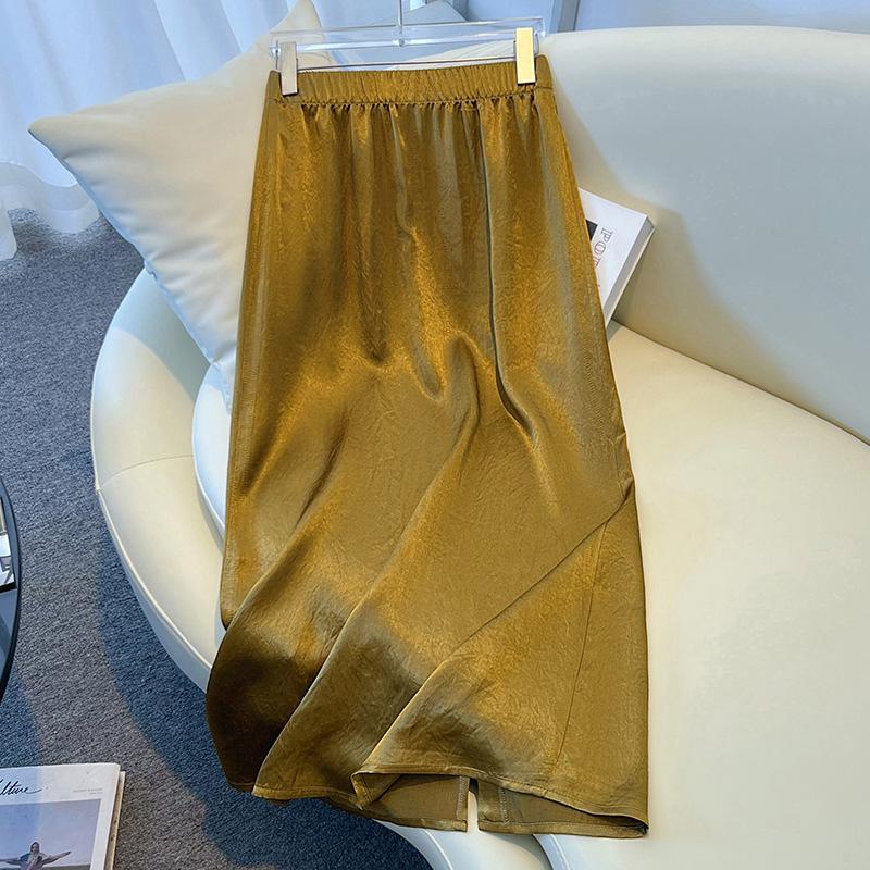 

Миди-юбка А-силуэта из золотистого сатина - Женская коллекция Лето 2025 2XL (125-135 jin)