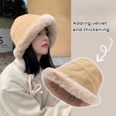 Winter Plush Fisherman Hat Women's Japanese Mongolian Hat Ear Protector Baotou Hat Warm and Thick Plush Cute Stacking Hat