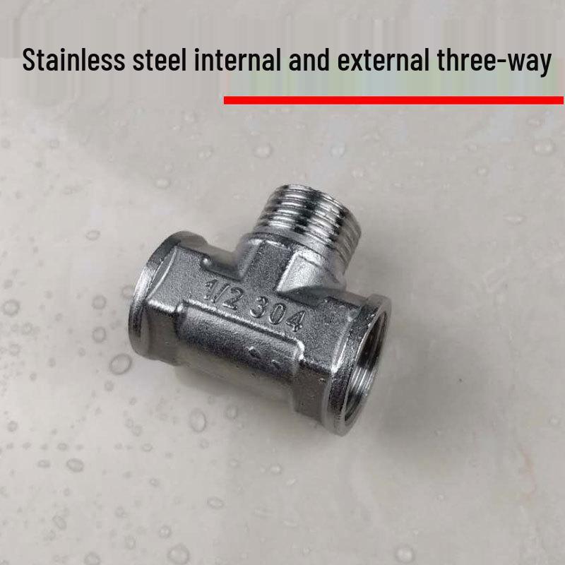 Stainless Steel 4-Point Thickened Male & Female Thread Live Joint Tee Gas/Water Pipe Elbow Fittings