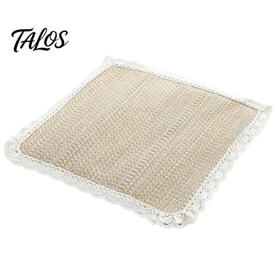 Thin Seat Pad for Home Cotton Linen Chair Pad, Striped Plaid Dining Mat with Lace Trim, Lightweight Wood Chairs Breathable Ties Office Barstool
