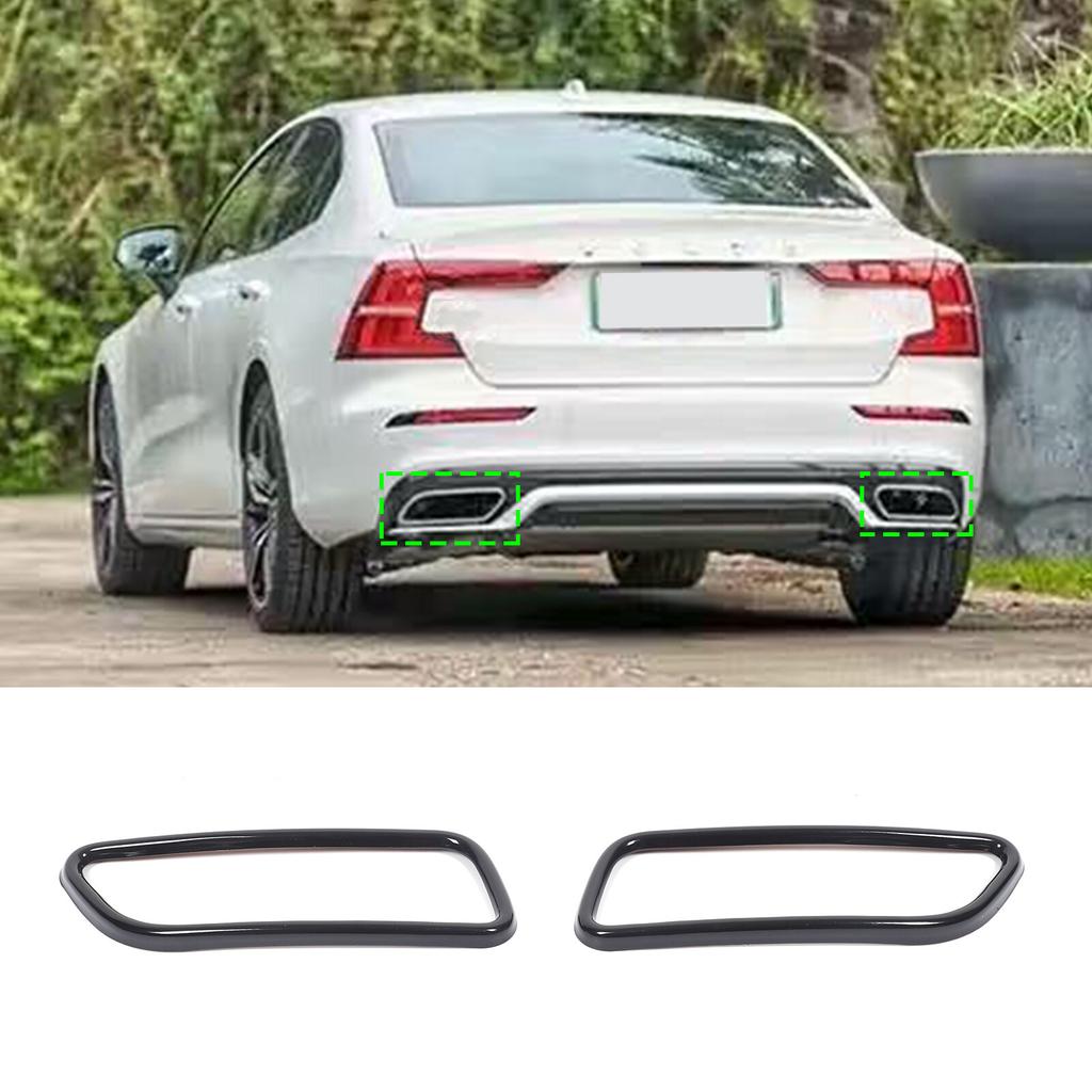 Black Steel Rear Exhaust Muffler Tail Pipe Cover Trim For Volvo S60 2014-19