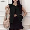 ZANZEA Women Casual Round Neck Solid Color Sleeveless Vest Tops