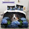 Flowers and dogs Pattern Bedding Quilt Set Quilt Cover Pillowcase Home Decoration Birthday Gift (1 * duvet cover + 2 * pillowcase, without core)