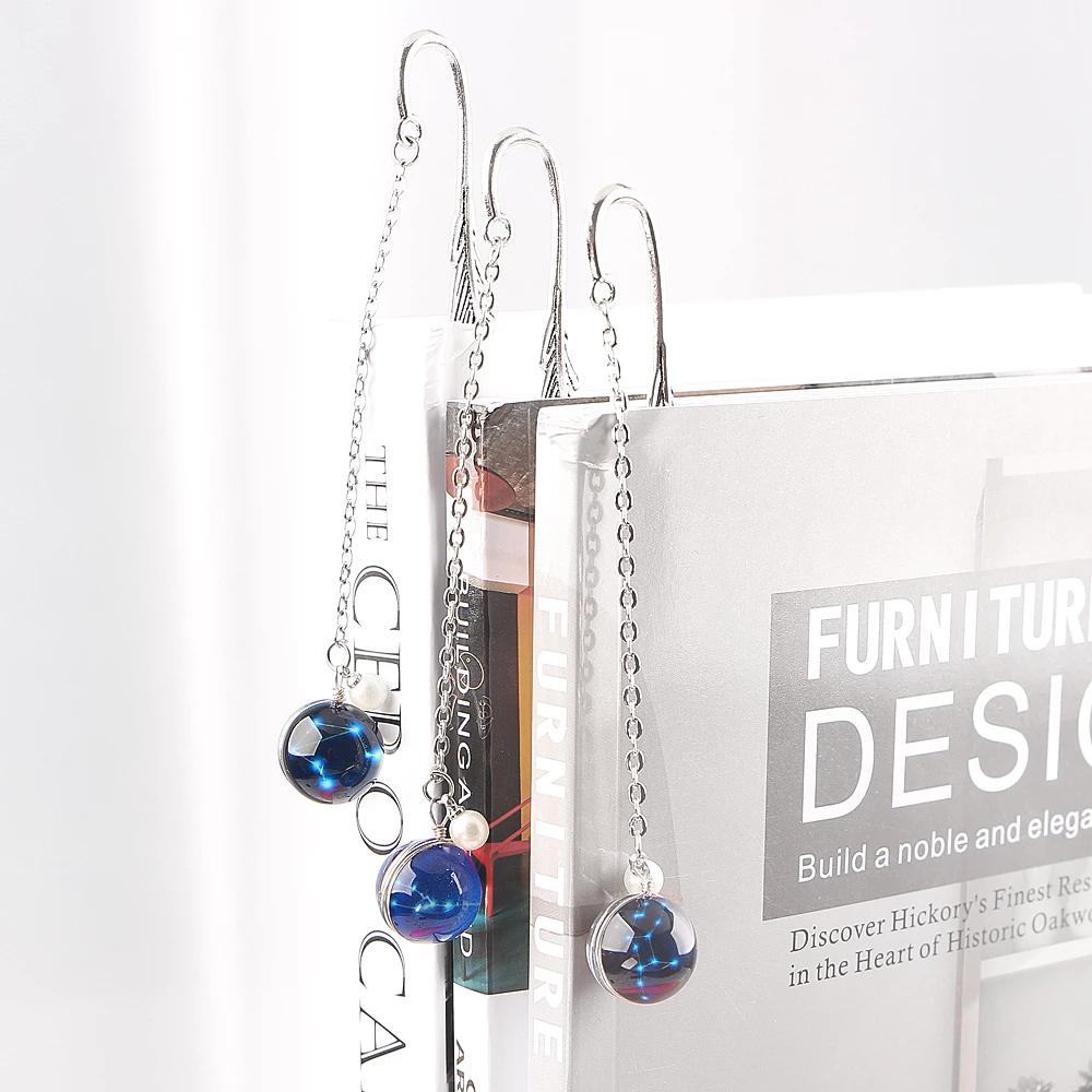 Feather Bookmark Metal Book mark 12 Constellation Bookmark Bookmark Pendant Noctilucent Bookmark