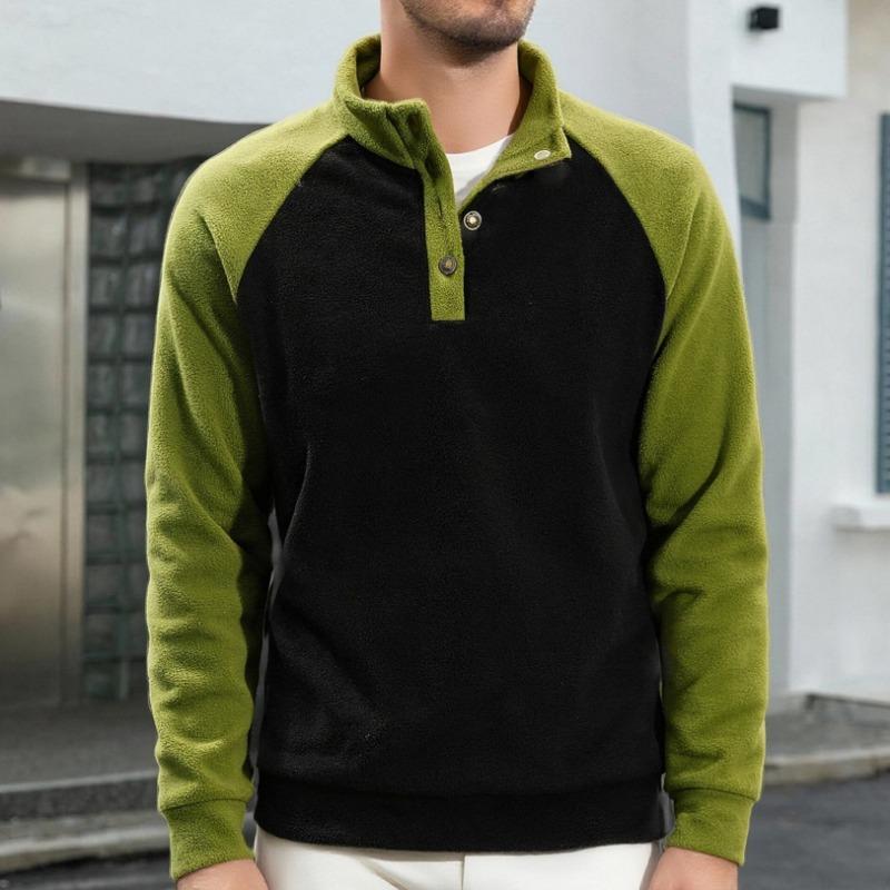 New Men's Casual Sports Pullover Four-Button Stand Collar Contrast Color Versatile Sweatshirt