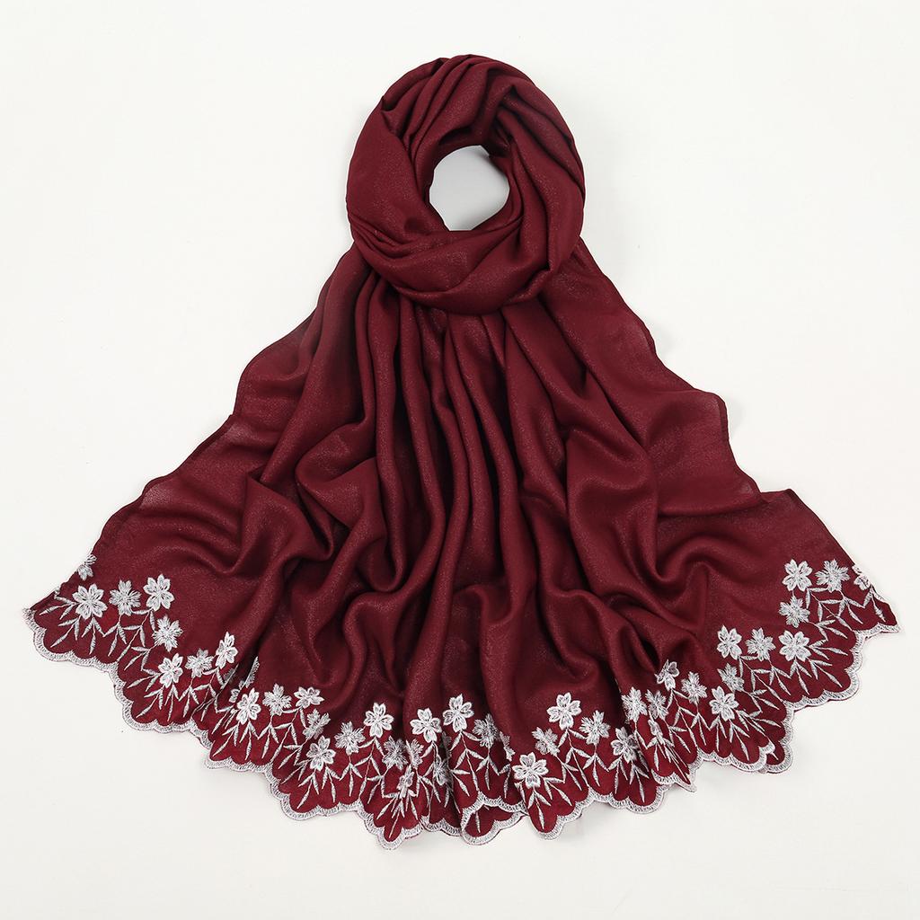 Women Scarf Pearl Embroidery Chiffon Fabric New Style Fashion Soft Middle East Long Scarf Multi Color Scarf