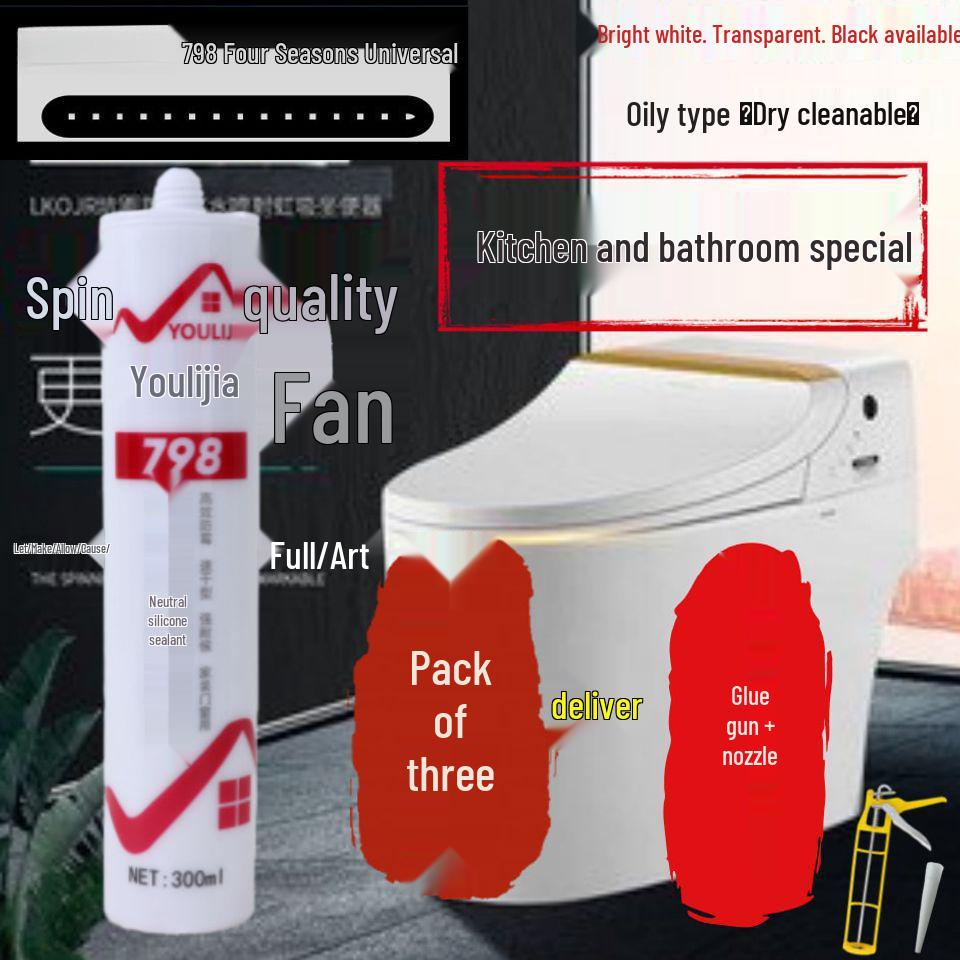 Eco-Friendly Quick-Dry Anti-Mildew Silicone Sealant for Glass, Transparent & Waterproof for Kitchen, Bathroom, Toilet, Door, and Window Applications