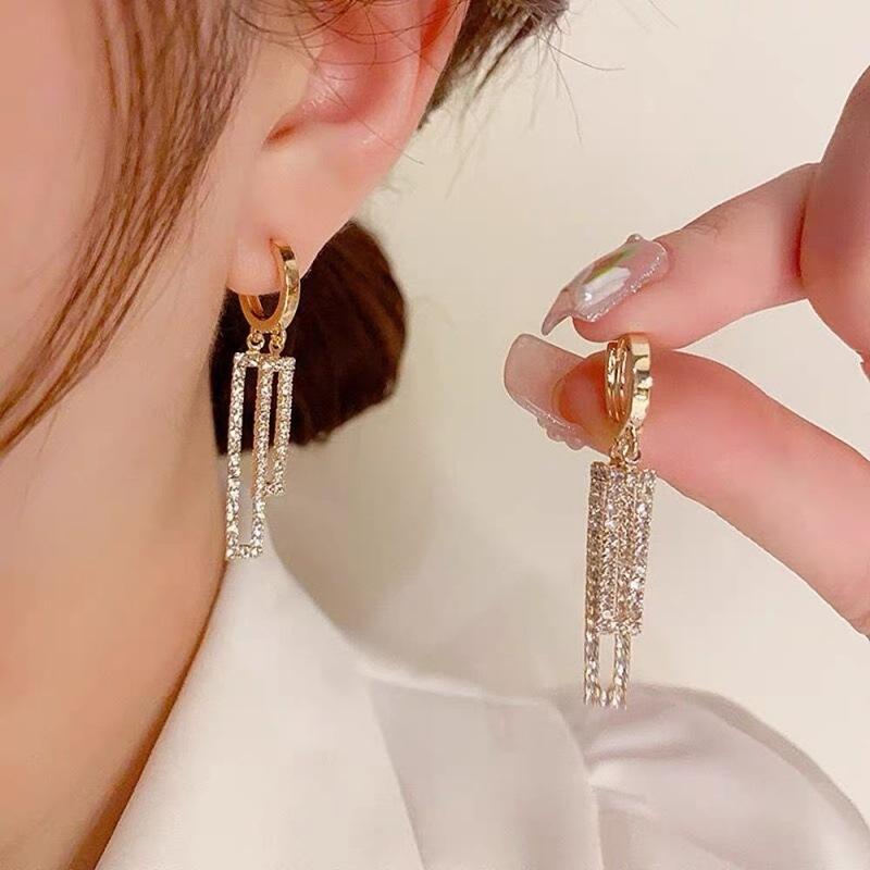 

High-end Geometric Diamond-set Square Multi-color Ear Stud Earrings, Elegant Ear Ornaments