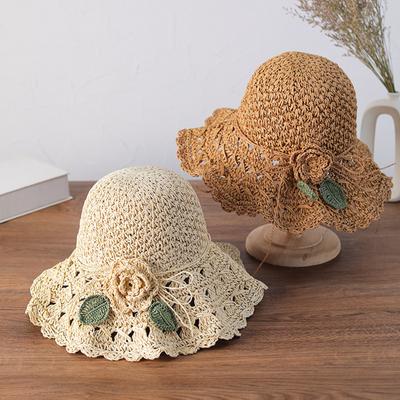 Women's Summer Sun Hat Wide Brim Elegant Crochet Straw Hat Fresh Holiday Seaside Beach Hat for Outdoor Sports Hiking Travel