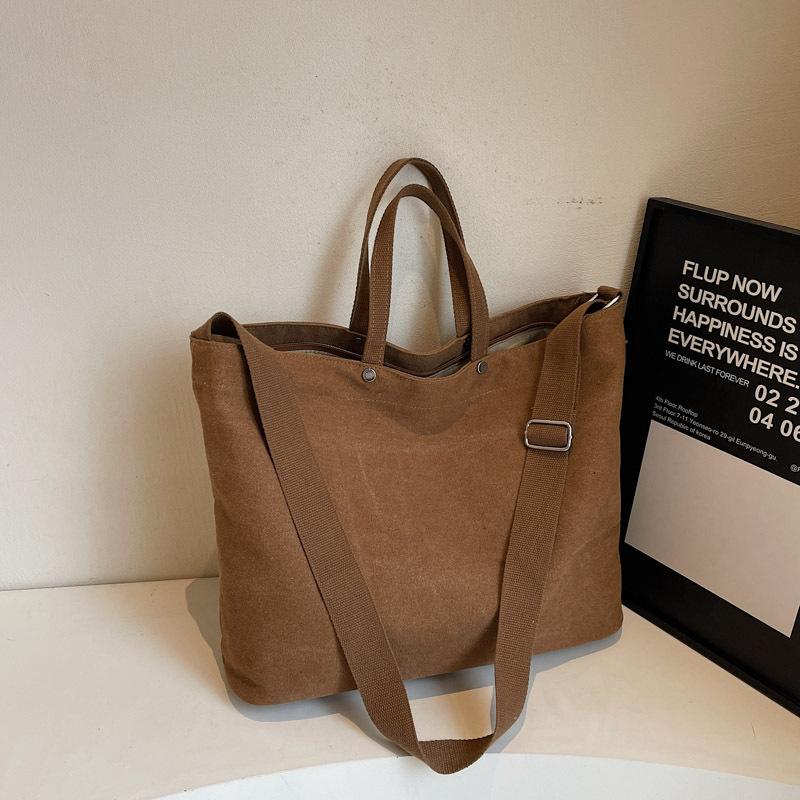 Canvas Bag Women's 2025 New Simple Casual Large-capacity Shoulder Messenger Bag Versatile Commuter Bag Class Bag Tide
