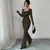Elegant Bow Long Sleeve Top Casual Long Pants Matching Set For Women