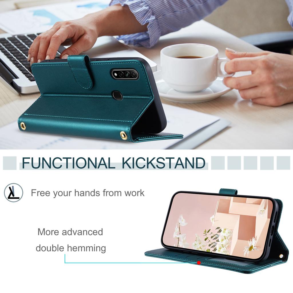 For Oppo A8/A31 (2020) Case PU Leather Rhombus Grid Phone Case with Crossbody Lanyard