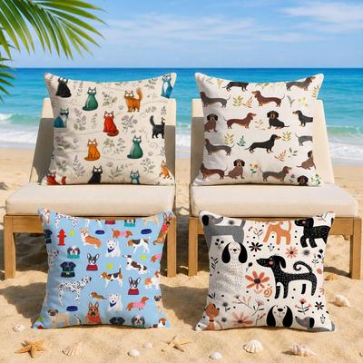 Dog Cat Pattern Cushion Cover Short Plush Soft DoubleSided Printing Pillow Case Cozy Sofa Bedroom Home Decor Gift